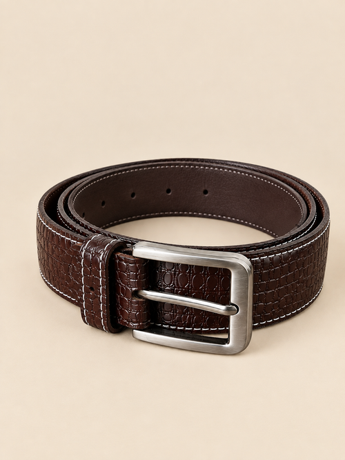 Khaskraft™ Brown Crocodile Texture Genuine Leather Pin Buckle Belt
