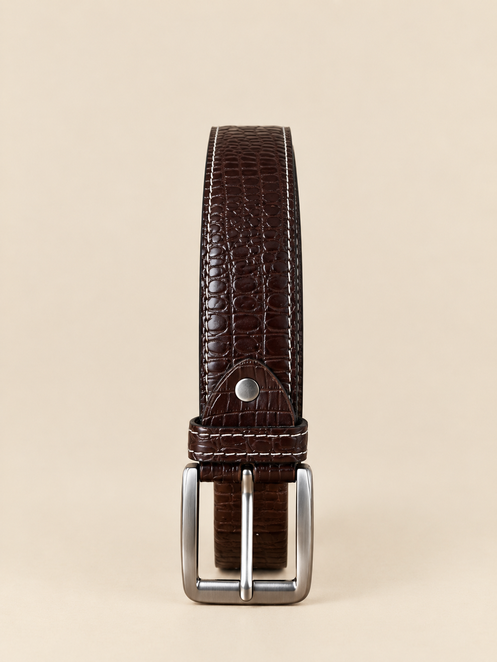 Khaskraft™ Brown Crocodile Texture Genuine Leather Pin Buckle Belt