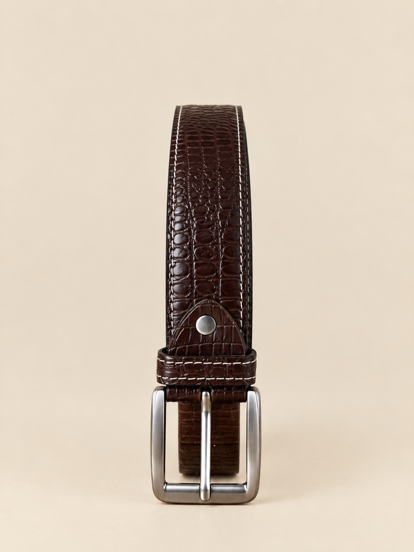 Khaskraft™ Brown Crocodile Texture Genuine Leather Pin Buckle Belt
