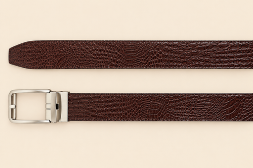 Khaskraft Brown Crocodile Texture Auto-Lock Belt for Men | Premium Ratchet Belt