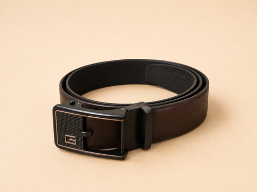 Khaskraft™ Plain Brown Auto-Lock Leather Belt | Premium Ratchet Belt | Hole-Free Adjustable Belt for Men