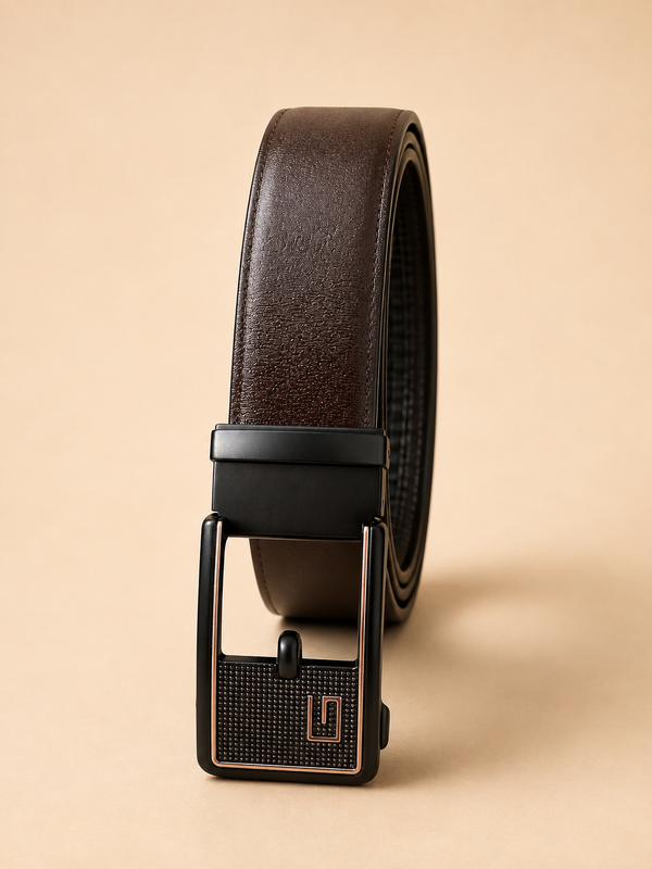 Khaskraft™ Plain Brown Auto-Lock Leather Belt | Premium Ratchet Belt | Hole-Free Adjustable Belt for Men