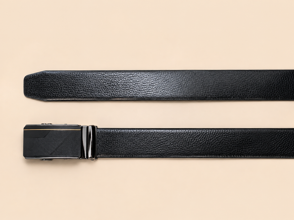 Khaskraft™ Signature Black Leather Belt with Luxury Auto-Lock Ratchet Buckle