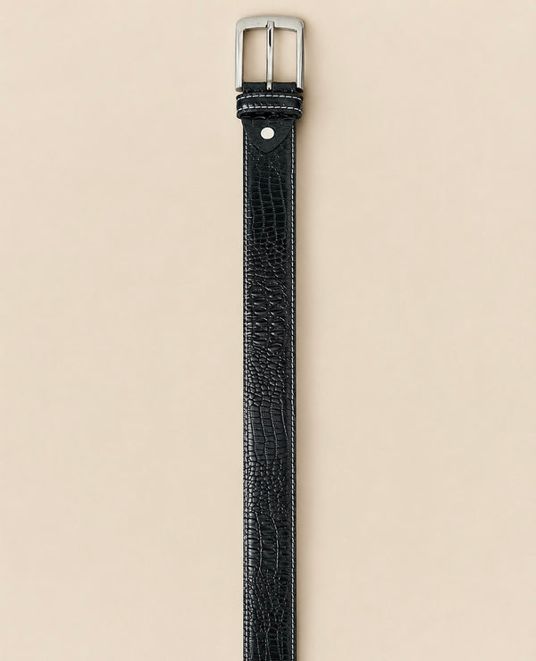 Khaskraft™ Black Crocodile Texture Genuine Leather Pin Buckle Belt