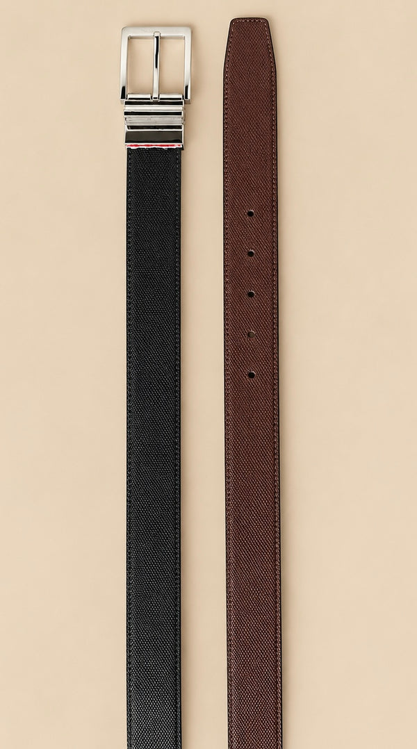 Khaskraft™ 2-in-1 Reversible Black & Brown Micro Pebbled Synthetic Leather Belt
