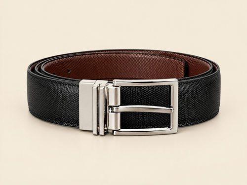 Khaskraft™ 2-in-1 Reversible Black & Brown Micro Pebbled Synthetic Leather Belt