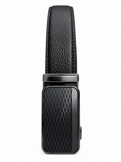 KHASKRAFT™ Diamond Crest Buckle ×Grain Strap | Premium Original Leather Automatic Ratchet Belt – Black |