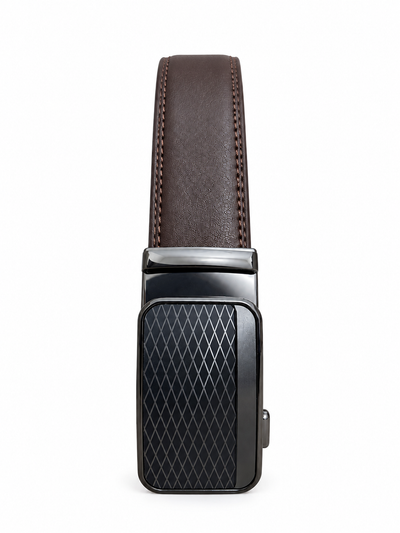 KHASKRAFT™ Diamond Crest Buckle × Plain Strap | Premium Original Leather Automatic Ratchet Belt| Dark Brown