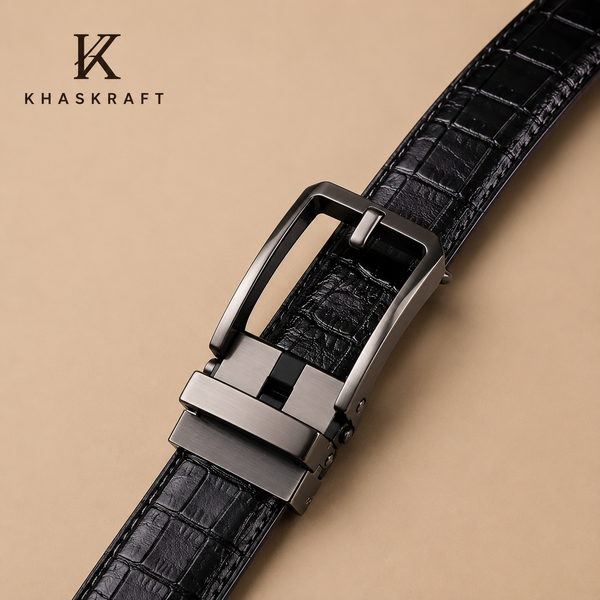 Khaskraft AutoLock Belt – Premium Genuine Leather Ratchet Belt for Men