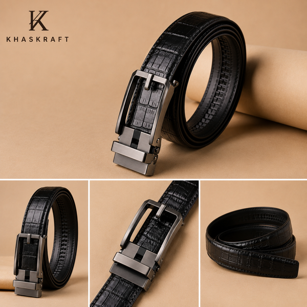 Khaskraft AutoLock Belt – Premium Genuine Leather Ratchet Belt for Men