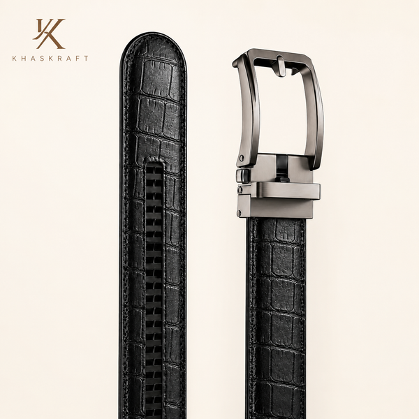Khaskraft AutoLock Belt – Premium Genuine Leather Ratchet Belt for Men
