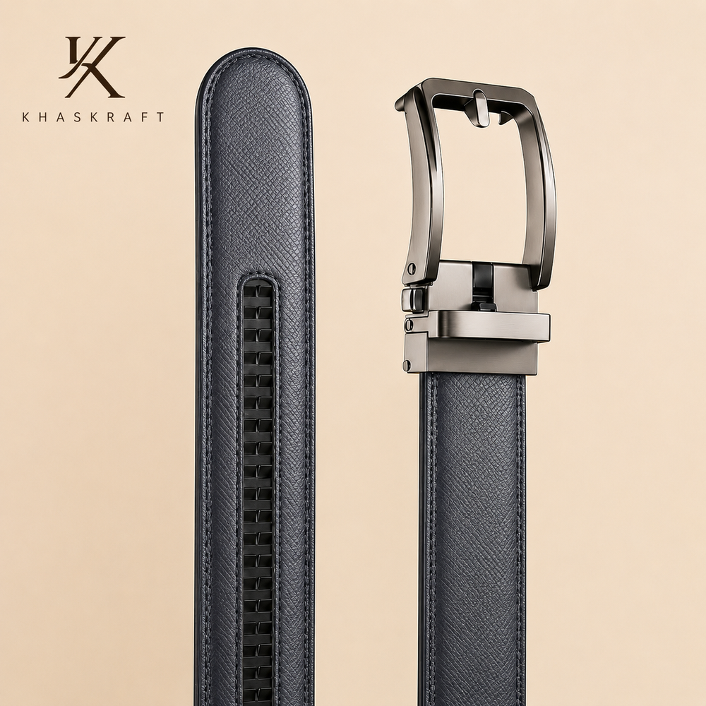 Khaskraft AutoLock Belt – Premium Leather Ratchet Belt for Men