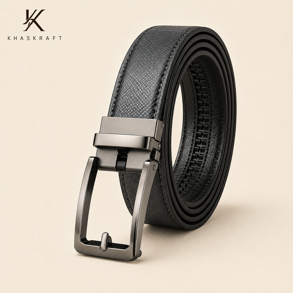 Khaskraft AutoLock Belt – Premium Leather Ratchet Belt for Men