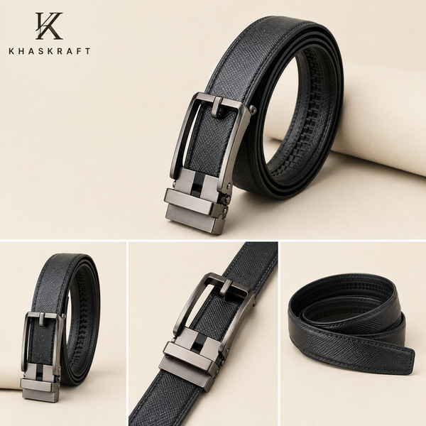 Khaskraft AutoLock Belt – Premium Leather Ratchet Belt for Men