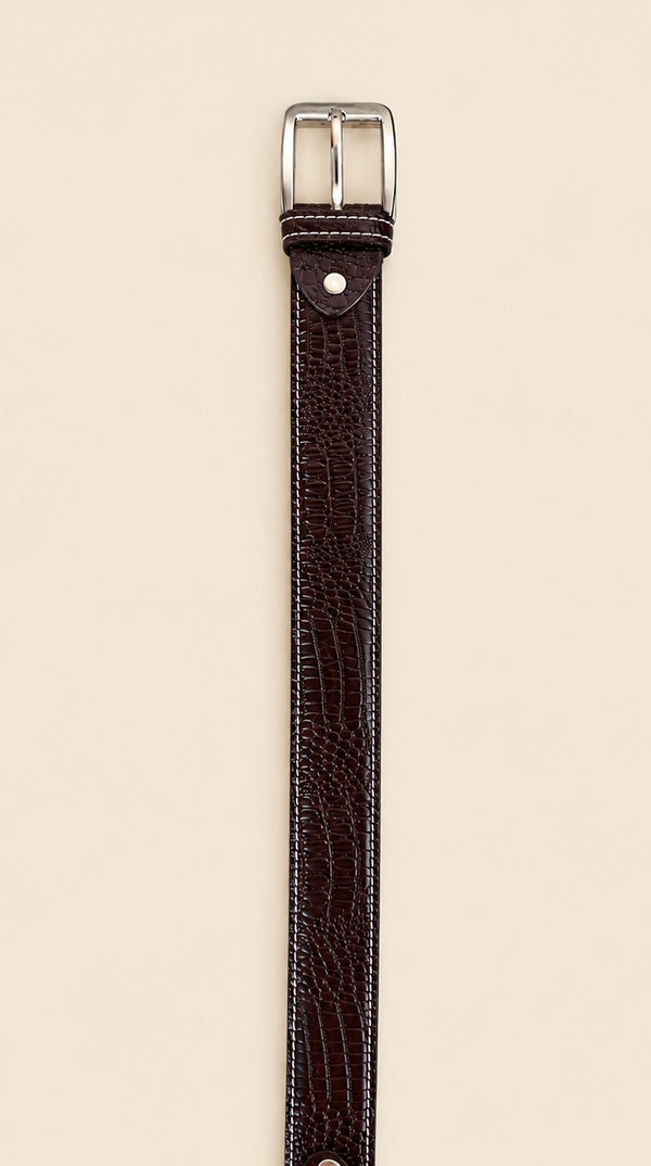 Khaskraft™ Brown Crocodile Texture Genuine Leather Pin Buckle Belt