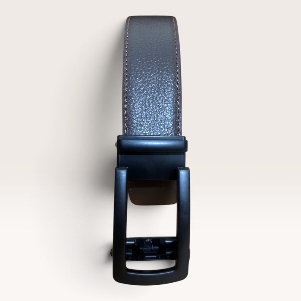 Khaskraft™ 100% Genuine Leather Brown Grain Texture Auto-Lock Belt –Black Gunmetal Buckle