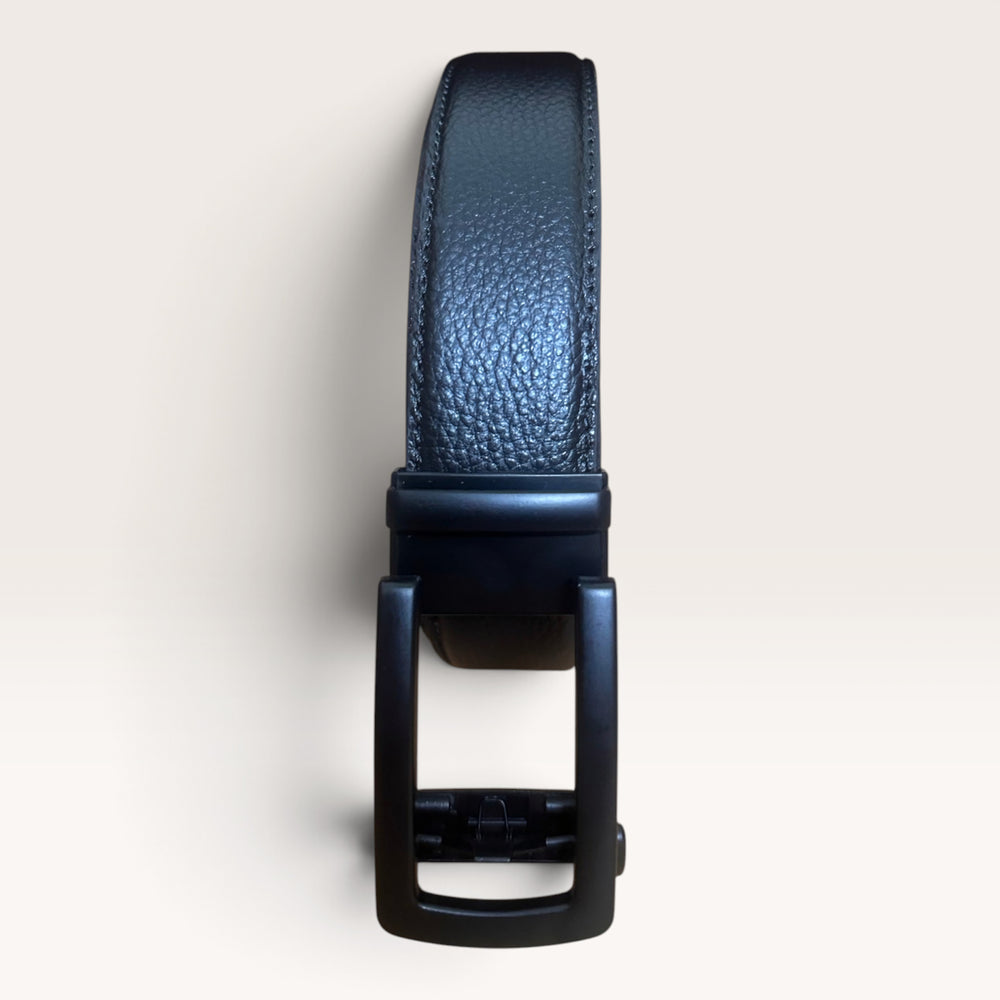 Khaskraft™ 100% Genuine Leather Black Grain Texture Auto-Lock Belt –Black Gunmetal Buckle