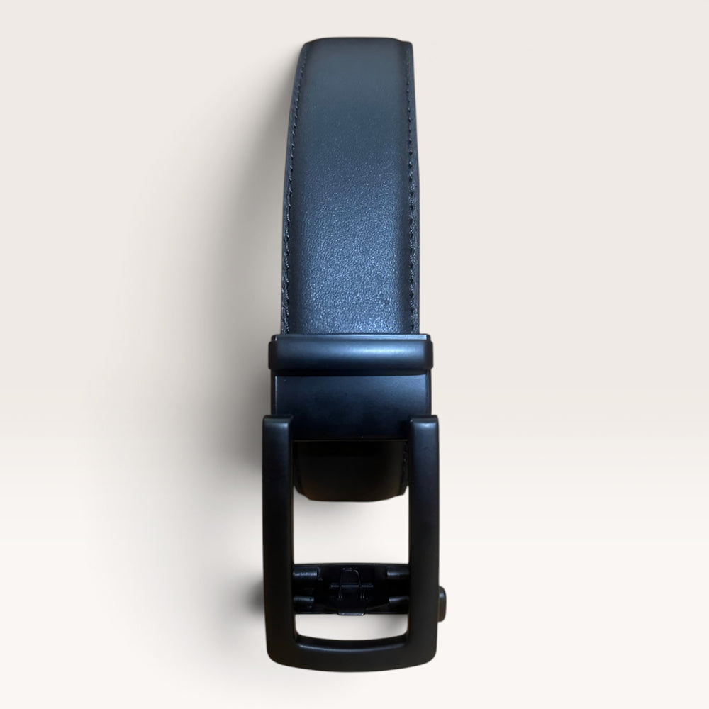 Khaskraft™ 100% Genuine Leather Black Plain Auto-Lock Belt –Black Gunmetal Buckle