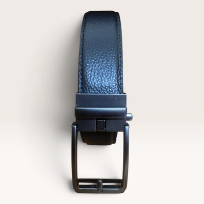 Khaskraft™ 100% Genuine Leather Black Grain Texture Auto-Lock Belt – Smoky Plain Buckle