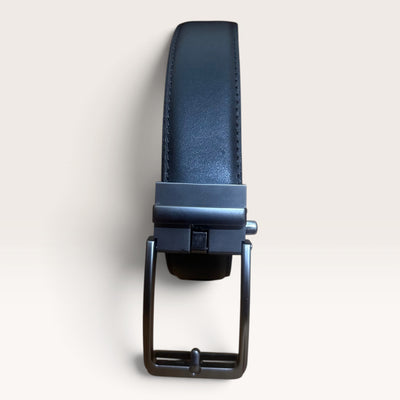 Khaskraft™ 100% Genuine Leather Black Plain Auto-Lock Belt – Smoky Plain Buckle