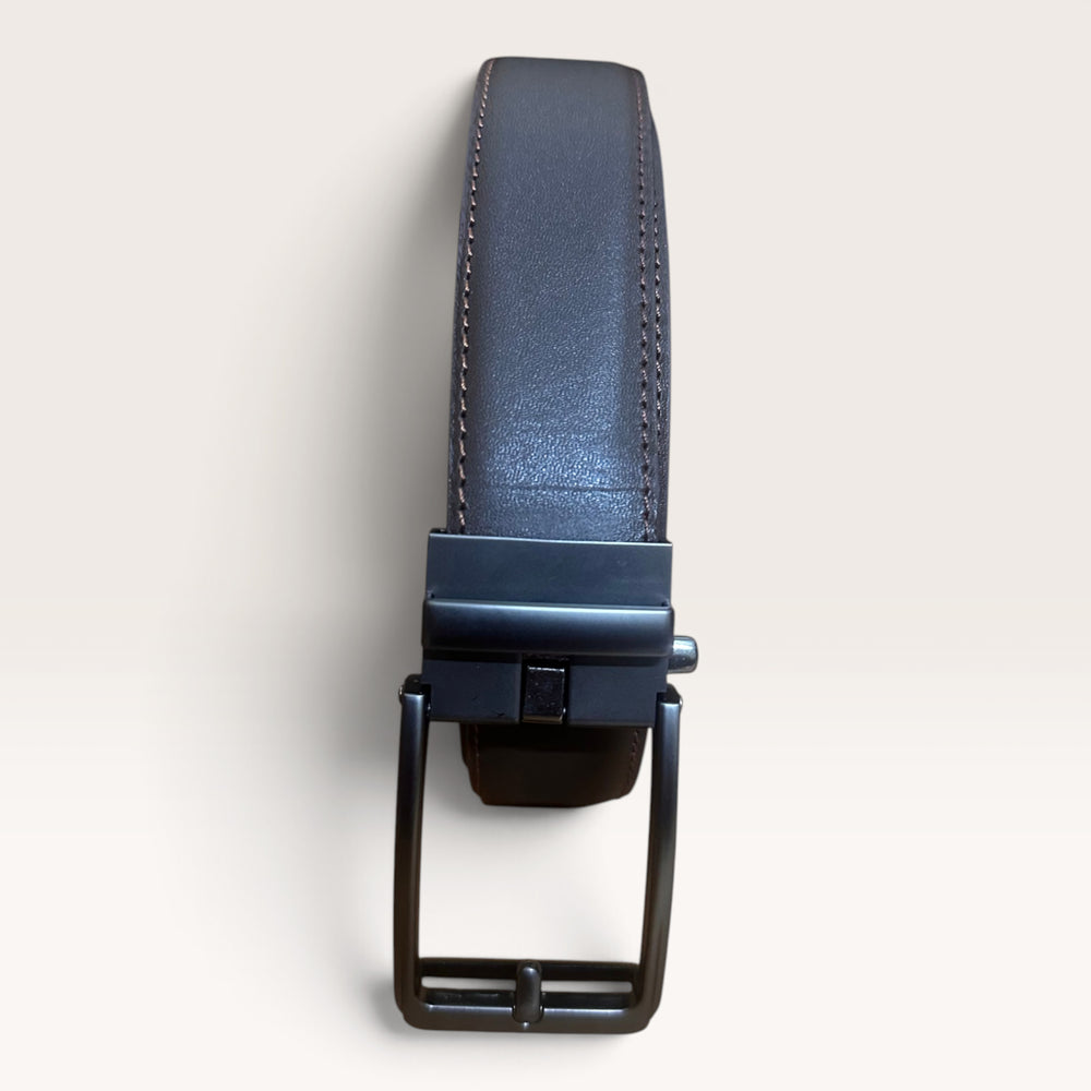 Khaskraft™ 100% Genuine Leather Brown Plain Auto-Lock Belt – Smoky Plain Buckle