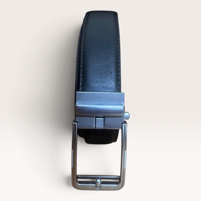 Khaskraft™ 100% Genuine Leather Black Plain Auto-Lock Belt –Silver Plain Buckle
