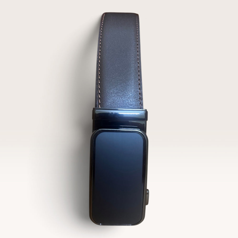 Khaskraft™ 100% Genuine Leather Brown Plain Auto-Lock Belt – Black Edge Buckle