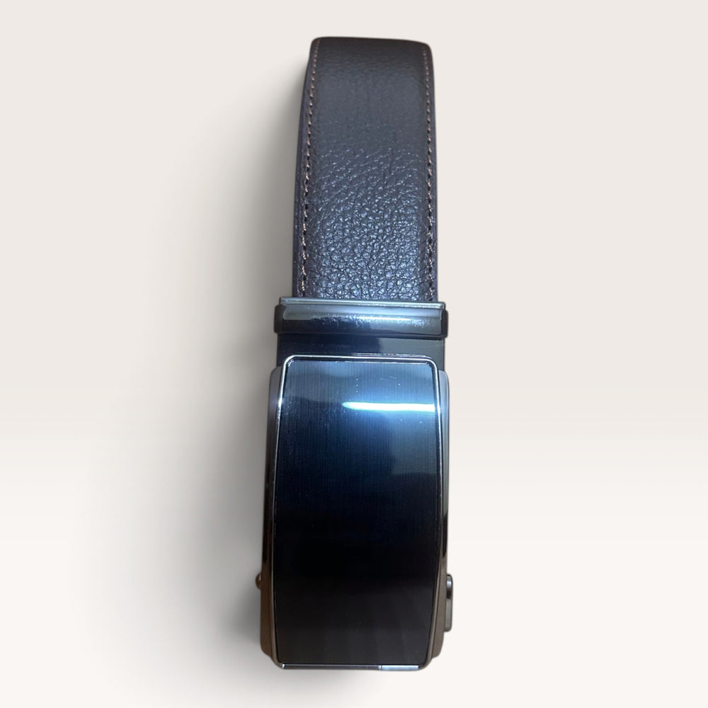 Khaskraft™ 100% Genuine Leather Brown Grain Auto-Lock Belt – Black Shiny Buckle