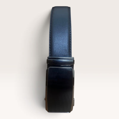 Khaskraft™ 100% Genuine Leather Black Plain Auto-Lock Belt – Black Shiny Buckle