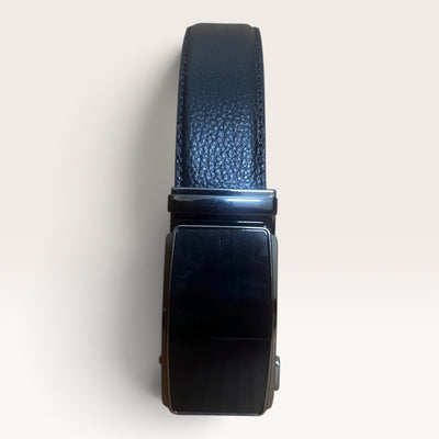 Khaskraft™ 100% Genuine Leather Black Grain Auto-Lock Belt – Black Shiny Buckle