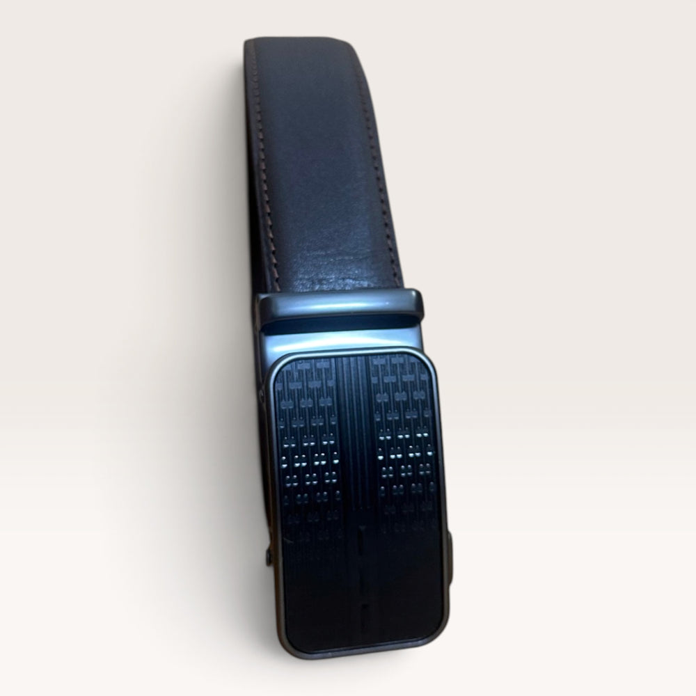 Khaskraft™ 100% Genuine Leather Brown Plain Auto-Lock Belt – Linear Pattern Buckle