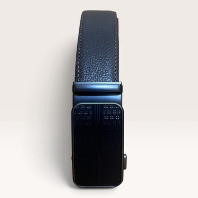 Khaskraft™ 100% Genuine Leather Brown Grain Auto-Lock Belt – Linear Pattern Buckle