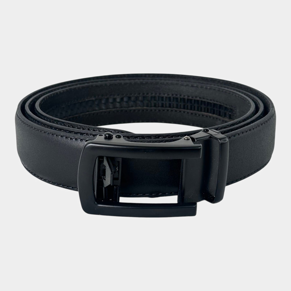 Khaskraft™ 100% Genuine Leather Black Plain Auto-Lock Belt –Black Gunmetal Buckle