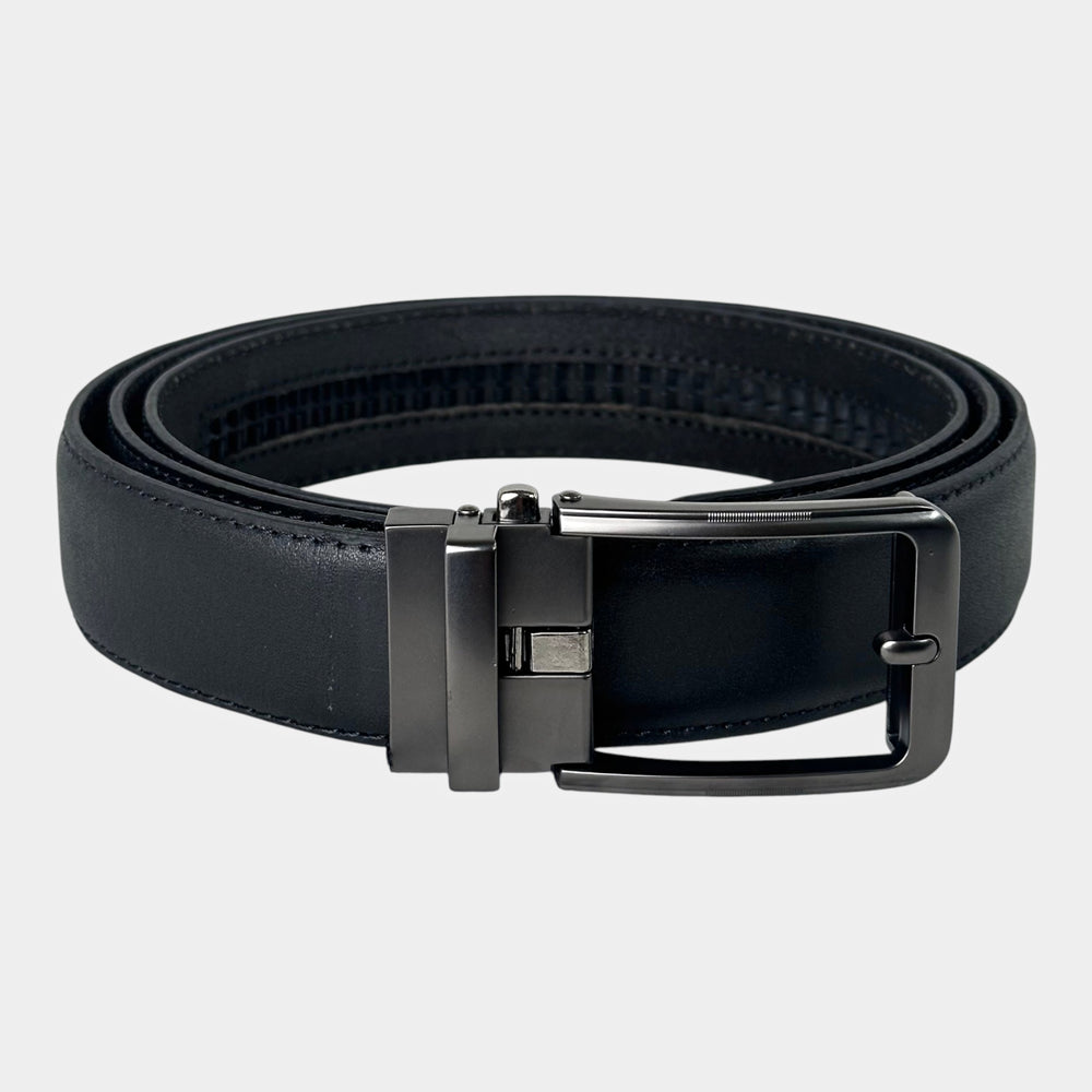 Khaskraft™ 100% Genuine Leather Black Plain Auto-Lock Belt – Smoky Plain Buckle