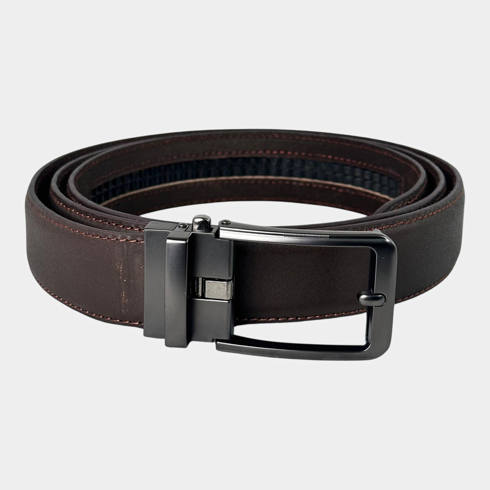 Khaskraft™ 100% Genuine Leather Brown Plain Auto-Lock Belt – Smoky Plain Buckle